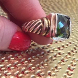 Peridot Solid 925 Statement Ring gold accents